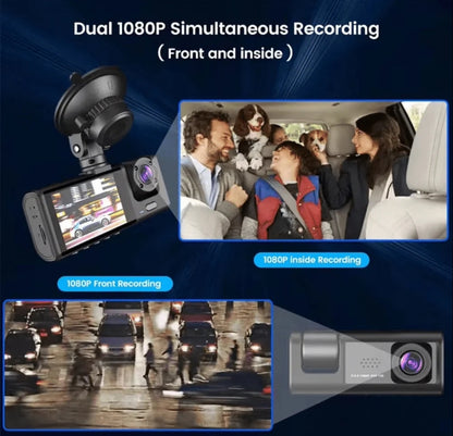 Three-Way DVR Dash Camera – Front, Rear & Interior Car Recorder